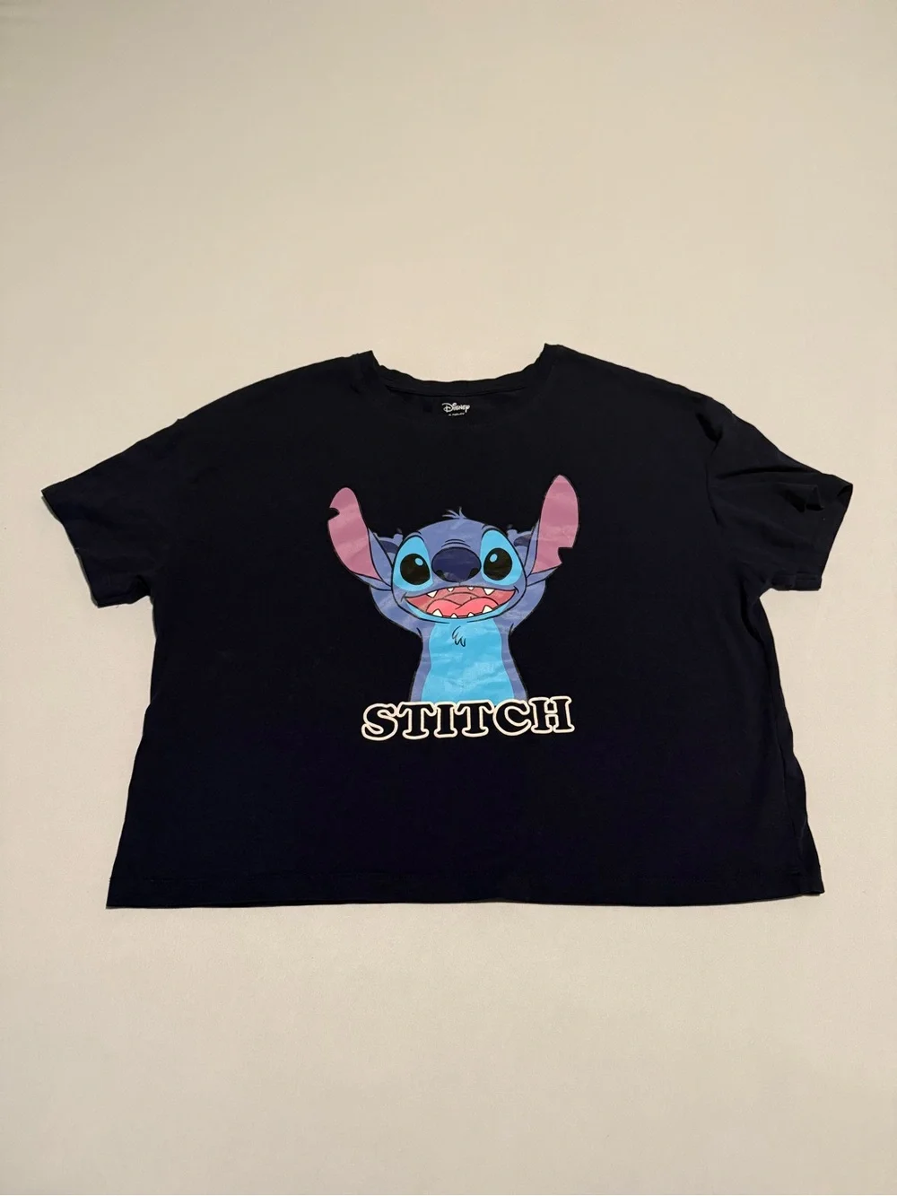 Disney Black Kids' Stitch Graphic Tee with Blue & Pink Art M(12)